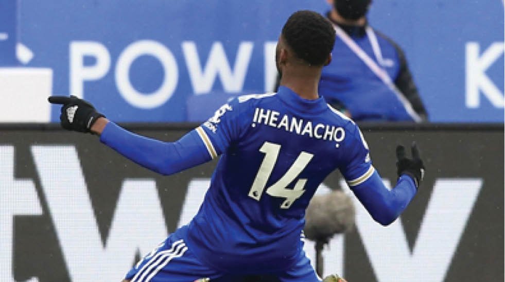 Kelechi Iheanacho celebrating after scoring a gal recently