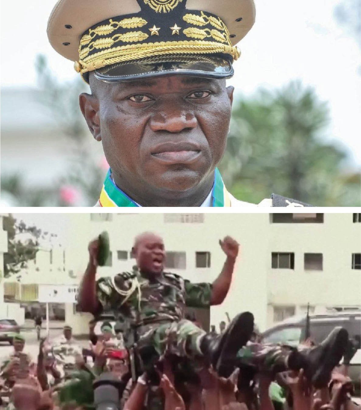 Gen Nguema was carried triumphally through the streets of the capital Libreville by his troops