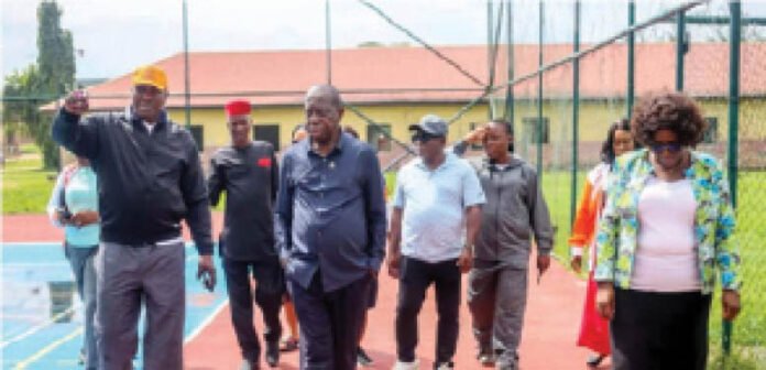 Commissioner for Sports, Elder Paul Bassey (middle) during the tour