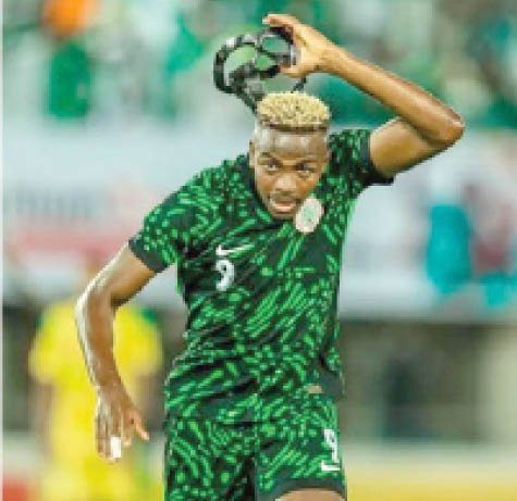 Victor Osimhen celebrating after scoring a hat-trick against Benin on Tuesday