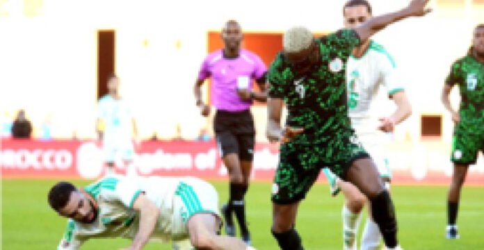 Victor Osimhen battles for the ball against Algerian player during the quarterfinal match on Saturday